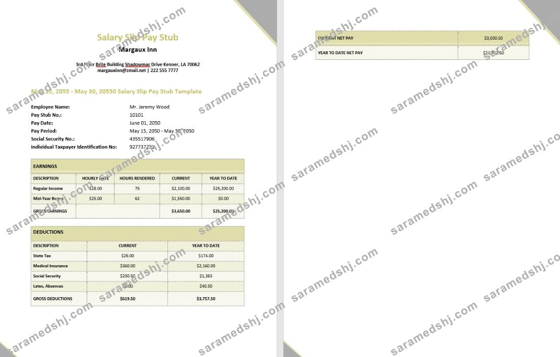Margaux Inn Salary Slip pay stub in PDf and Word formats